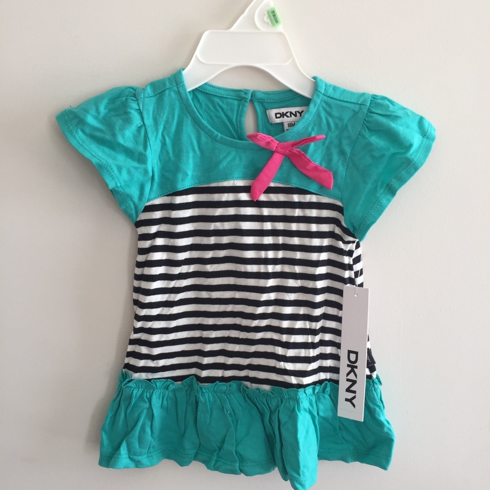 NWT DKNY SHORT SLEEVE STRIPED RUFFLE TOP 18M